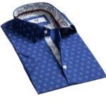 Blue White Circles Short Sleeve Button up Shirts for Men - Tailored Slim Fit Cotton Dress Shirts - Image 2