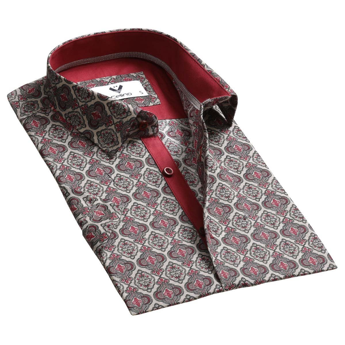 CESS8290_2 Multi Color Short Sleeve Button up Shirts for Men - Tailored Slim Fit Cotton Dress Shirts - Image 1
