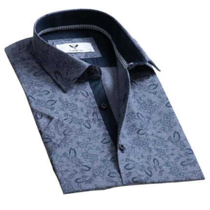 Blue Pastel Short Sleeve Button up Shirts for Men - Tailored Slim Fit Cotton Dress Shirts