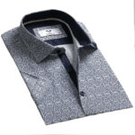 Grey-Blue Short Sleeve Button up Shirts for Men - Tailored Slim Fit Cotton Dress Shirts