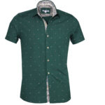 Dark Green Floral Short Sleeve Button up Shirts for Men - Tailored Slim Fit Cotton Dress Shirts