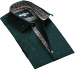Dark Green Floral Short Sleeve Button up Shirts for Men - Tailored Slim Fit Cotton Dress Shirts - Image 2