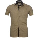 Tan Brown Check Short Sleeve Button up Shirts for Men - Tailored Slim Fit Cotton Dress Shirts - Image 2