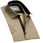 Tan Brown Check Short Sleeve Button up Shirts for Men - Tailored Slim Fit Cotton Dress Shirts