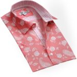 Salmon White Paisley Short Sleeve Button up Shirts for Men - Tailored Slim Fit Cotton Dress Shirts - Image 2