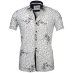 White Black Floral Short Sleeve Button up Shirts for Men - Tailored Slim Fit Cotton Dress Shirts - Image 2