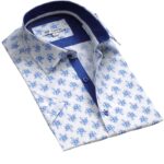 White Blue Floral Short Sleeve Button up Shirts for Men - Tailored Slim Fit Cotton Dress Shirts - Image 2