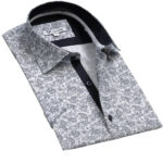 White Navy Blue Floral Short Sleeve Button up Shirts for Men - Tailored Slim Fit Cotton Dress Shirts - Celino Corp.