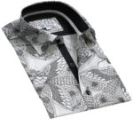 White Black Floral Short Sleeve Button up Shirts for Men - Tailored Slim Fit Cotton Dress Shirts - Celino Corp.