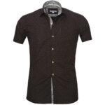 Chocolate Brown Blue Paisley Short Sleeve Button up Shirts for Men - Tailored Slim Fit Cotton - Celino Corp.