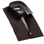 Chocolate Brown Blue Paisley Short Sleeve Button up Shirts for Men - Tailored Slim Fit Cotton - Celino Corp.