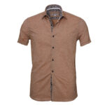 Light Brown Paisley Short Sleeve Button up Shirts for Men - Tailored Slim Fit Cotton Dress Shirts - Celino Corp.