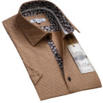 Light Brown Paisley Short Sleeve Button up Shirts for Men - Tailored Slim Fit Cotton Dress Shirts - Celino Corp.