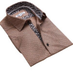 Light Brown Paisley Short Sleeve Button up Shirts for Men - Tailored Slim Fit Cotton Dress Shirts - Celino Corp.