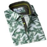 Celino White Green Trees Men's Slim Fit Short Sleeve Dress Shirt Made in Europe - Celino Corp.