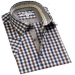 Brown Blue Checkered Short Sleeve Button up Shirts for Men - Tailored Slim Fit Cotton Dress Shirts - Image 2