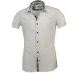Celino White Black Men's Slim Fit Short Sleeve Dress Shirt Made in Europe - Image 2
