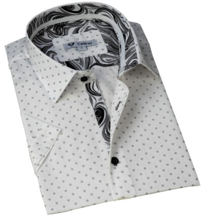 Celino White Black Men's Slim Fit Short Sleeve Dress Shirt Made in Europe