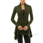 Celino Women's Green Long Sleeve V Neck Full Collar Sweater - Celino Corp.