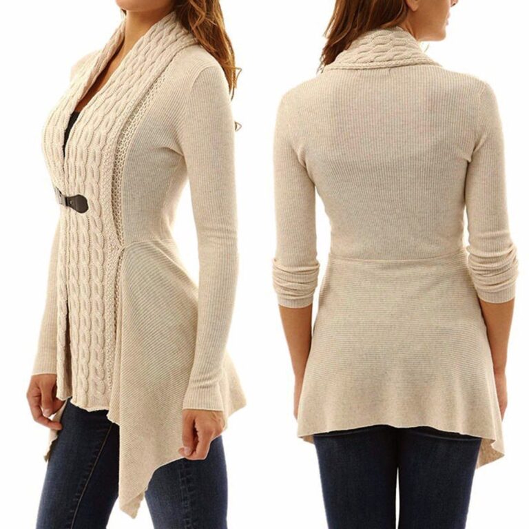 Celino Women's Tan Long Sleeve V Neck Full Collar Sweater - Celino Corp.