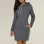 Celino Women's Gray Long Sleeve Round Collar Hoodie T-Shirt Sweater - Image 3