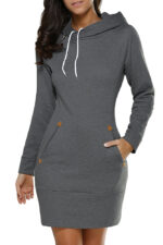 Celino Women's Gray Long Sleeve Round Collar Hoodie T-Shirt Sweater - Image 7