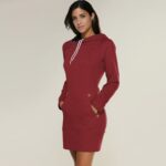 Celino Women's Burgundy Long Sleeve Round Collar Hoodie T-Shirt Sweater - Image 2