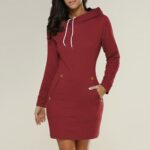 Celino Women's Burgundy Long Sleeve Round Collar Hoodie T-Shirt Sweater - Image 3