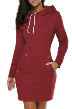 Celino Women's Burgundy Long Sleeve Round Collar Hoodie T-Shirt Sweater - Image 8