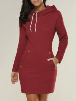 Celino Women's Burgundy Long Sleeve Round Collar Hoodie T-Shirt Sweater - Image 6