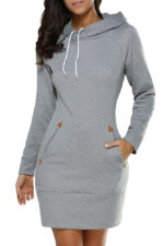 Celino Women's Light Gray Long Sleeve Round Collar Hoodie T-Shirt Sweater - Image 7