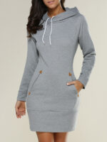 Celino Women's Light Gray Long Sleeve Round Collar Hoodie T-Shirt Sweater - Image 5