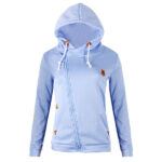 Celino Women's Sky Blue Long Sleeve Round Collar Hoodie T-Shirt Sweater