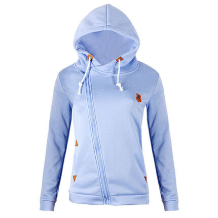 Celino Women's Sky Blue Long Sleeve Round Collar Hoodie T-Shirt Sweater