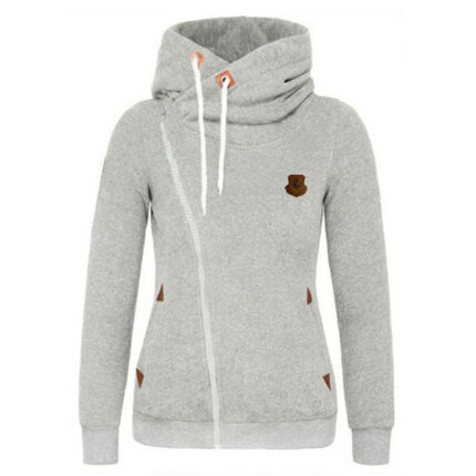 Women's Fashion Long Sleeve Round Collar Hoodie Light Gray T-Shirt Tops Sweater