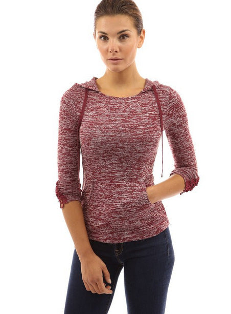 Women's Fashion Long Sleeve Round Hoodie Pink T-Shirt Tops Sweater - Celino Corp.