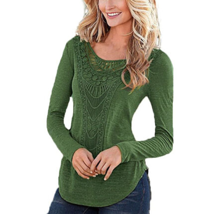 Women's Fashion Long Sleeve Round Neck Green T-Shirt Tops Sweater