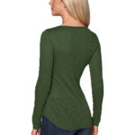 Women's Fashion Long Sleeve Round Neck Green T-Shirt Tops Sweater - Image 2