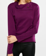 Women's Fashion Long Sleeve Round Collar Burgundy T-Shirt Tops Sweater - Celino Corp.