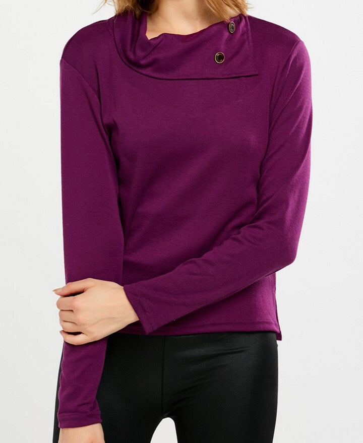 Women's Fashion Long Sleeve Round Collar Burgundy T-Shirt Tops Sweater - Celino Corp.