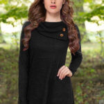 Women's Fashion Long Sleeve Round Collar Black T-Shirt Tops Sweater
