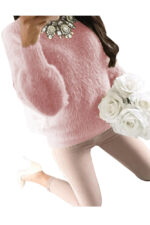 Women's Fashion Long Sleeve Pink T-Shirt Tops Sweater - Image 2
