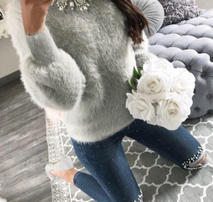 Women's Fashion Long Sleeve Gray T-Shirt Tops Sweater