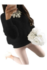Women's Fashion Long Sleeve Black T-Shirt Tops Sweater - Image 2
