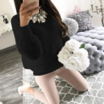 Women's Fashion Long Sleeve Black T-Shirt Tops Sweater