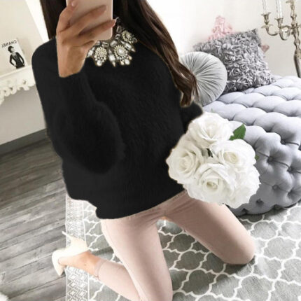 Women's Fashion Long Sleeve Black T-Shirt Tops Sweater