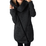 Celino Women's Black Long Sleeve Round Collar Hoodie T-Shirt Sweater - Image 2