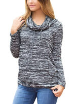 Women's Fashion Long Sleeve Round Collar Hoodie Gray T-Shirt Tops Sweater