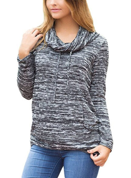 Women's Fashion Long Sleeve Round Collar Hoodie Gray T-Shirt Tops Sweater