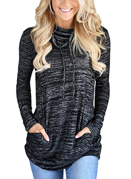 Copy of Women's Fashion Long Sleeve Round Collar Hoodie Black T-Shirt Tops Sweater